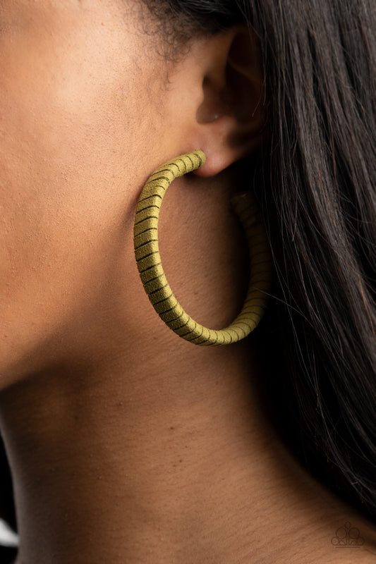 Paparazzi Suede Parade - Green Hoop Earrings 