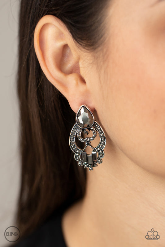 Glamour Gauntlet - Silver Clip On Earrings 