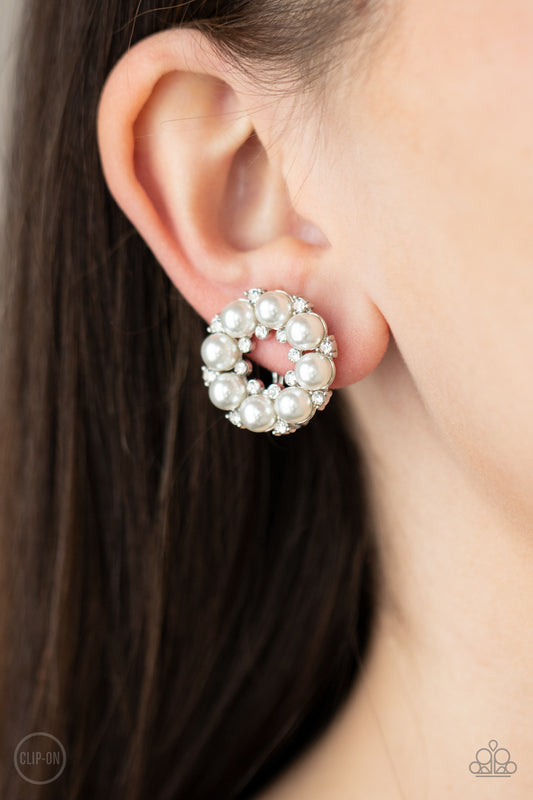 Paparazzi Roundabout Ritz - White Clip On Earrings 