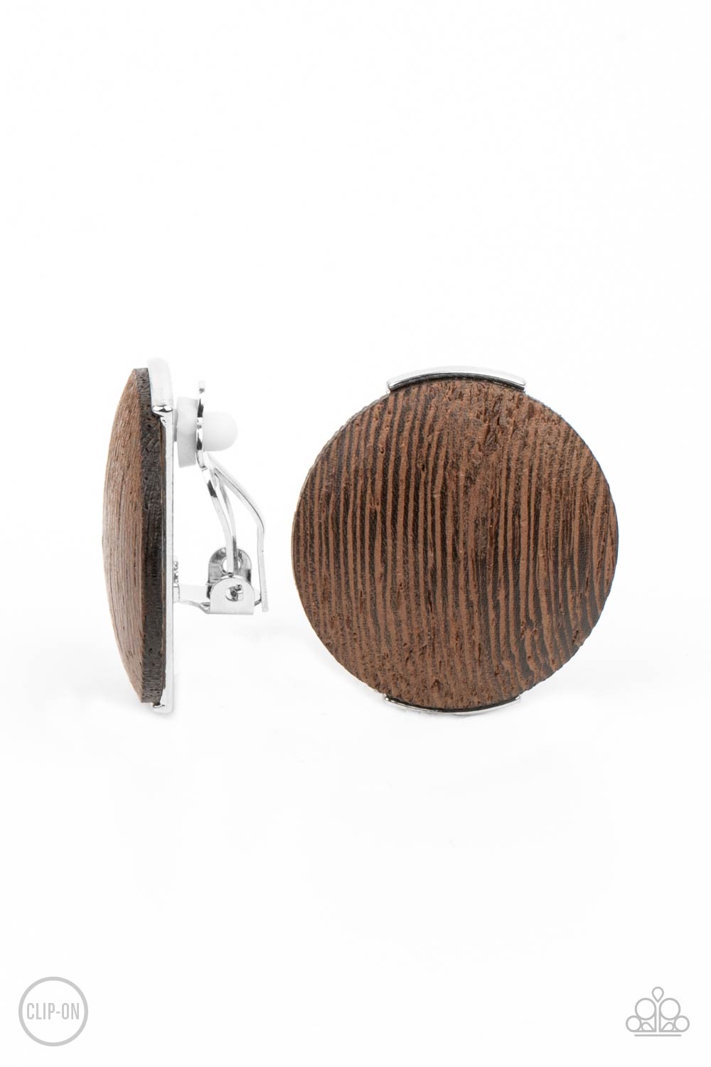 Paparazzi WOODWORK It - Brown Clip On Earrings 