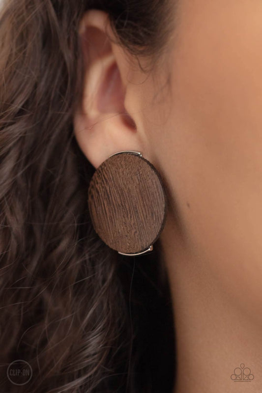 Paparazzi WOODWORK It - Brown Clip On Earrings 