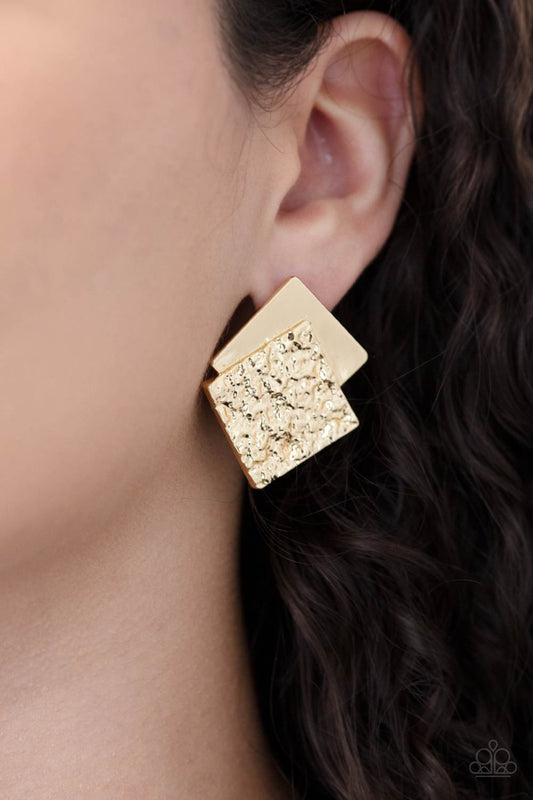 Square With Style - Gold Post Earrings