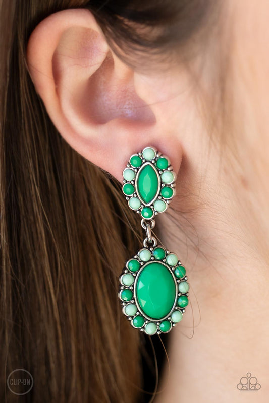 Positively Pampered - Green Clip On Earrings