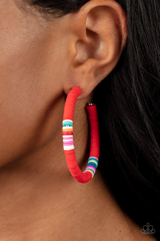 Paparazzi Colorfully Contagious - Red Hoop Earrings 