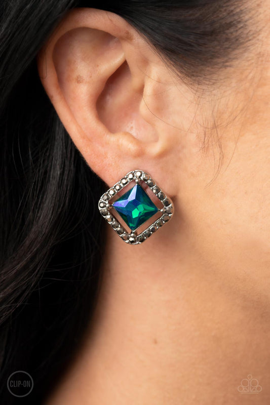 Cosmic Catwalk - Green Clip On Earrings