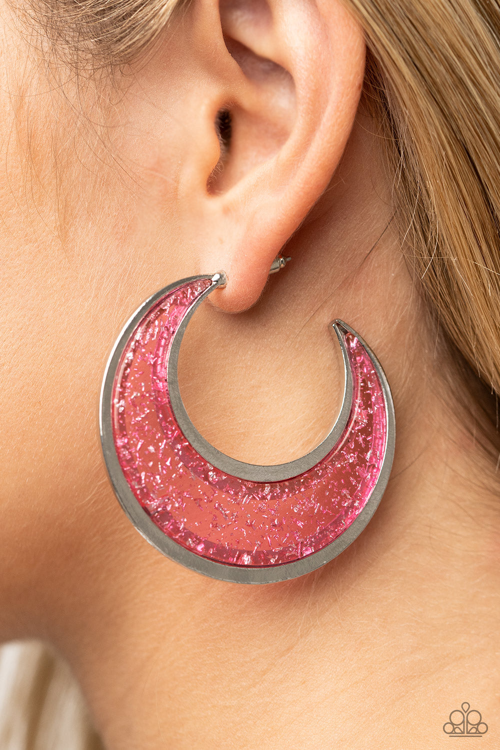 Charismatically Curvy - Pink Hoop Earrings 