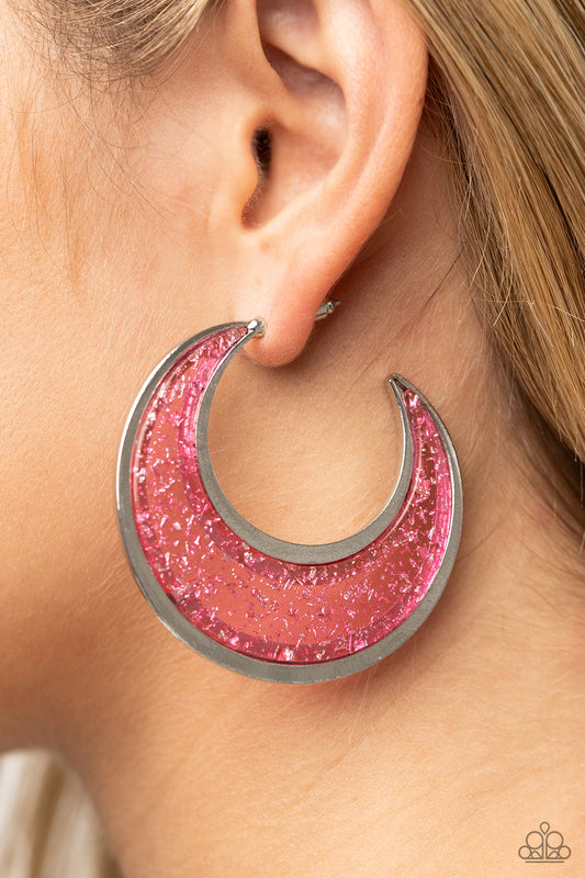 Charismatically Curvy - Pink Hoop Earrings 