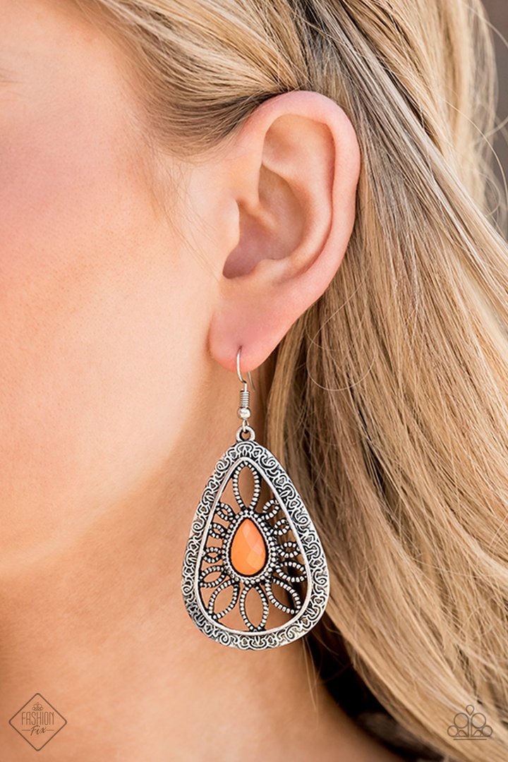 Paparazzi Floral Frill - Orange Earrings 