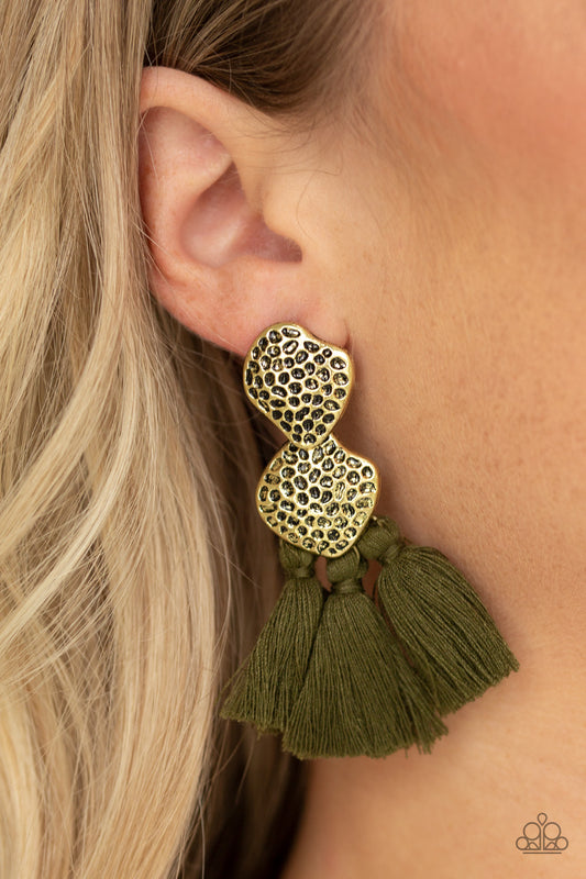 Paparazzi Tenacious Tassel - Green Earrings - Kingdom Bling Showroom