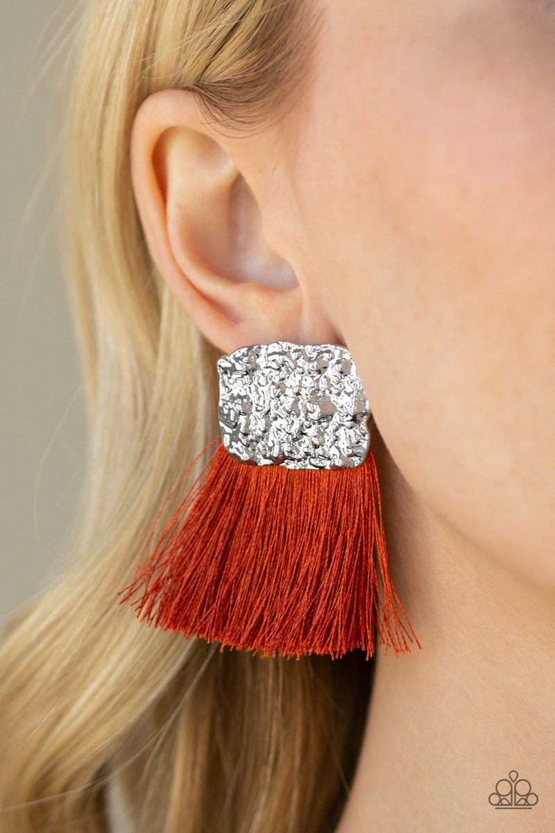 Paparazzi Plume Bloom - Orange Earrings 