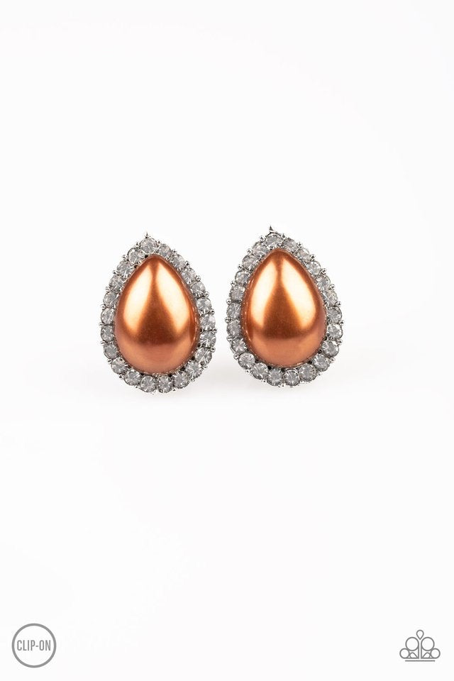 Old Hollywood Opulence - Brown Clip On Earrings