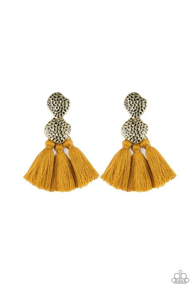 Paparazzi Tenacious Tassel - Yellow Earrings 