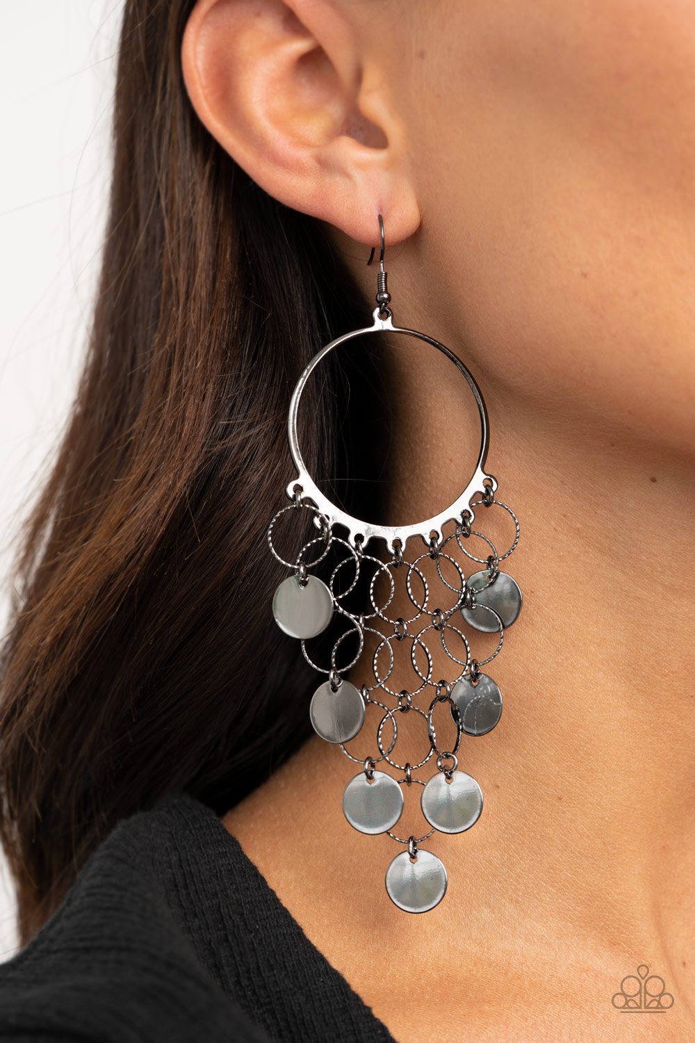 Paparazzi Take a CHIME Out - Black Earrings