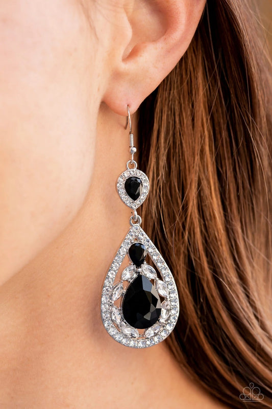 Paparazzi Posh Pageantry - Black Earrings - Life of the Party Exclusive January 2022