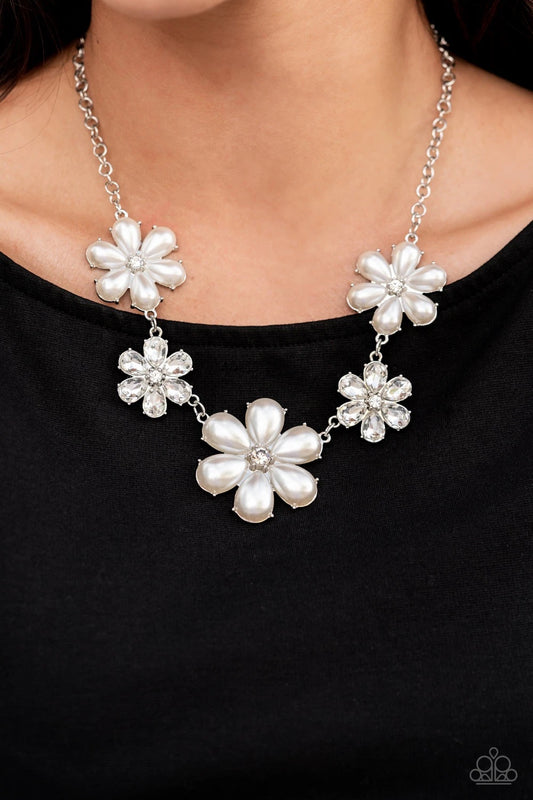 Paparazzi Fiercely Flowering - White Necklace 