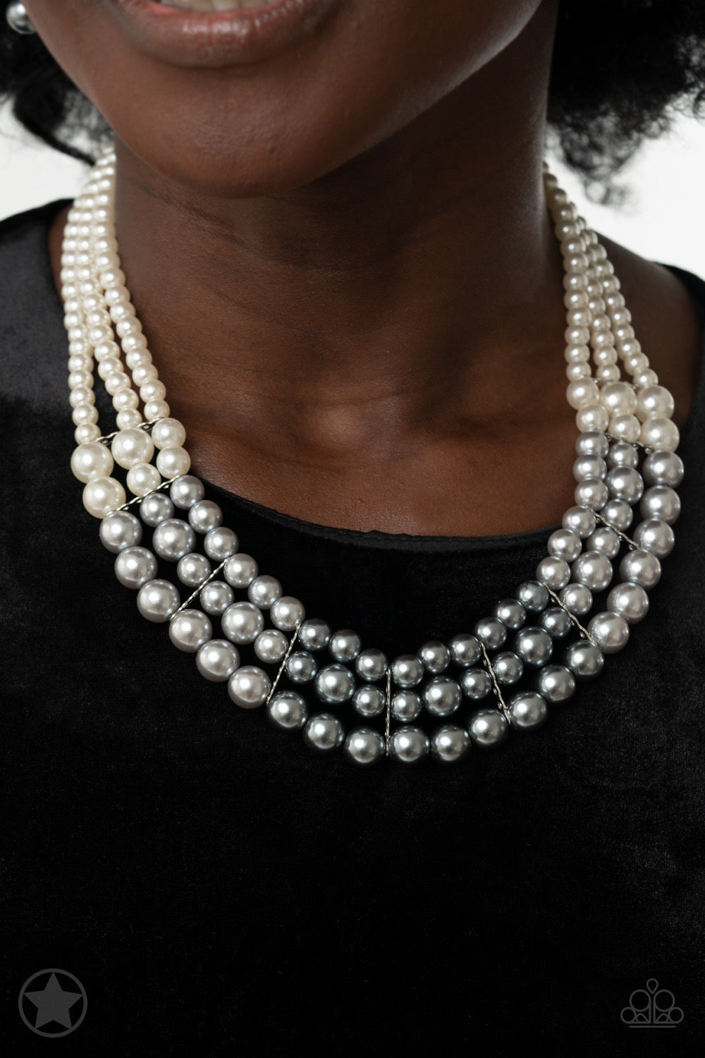 Paparazzi Lady In Waiting - Silver Pearl Blockbuster Necklace