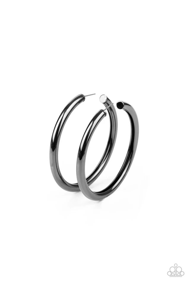 Curve Ball - Black Hoops Earrings