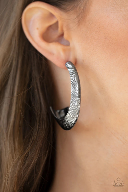 Paparazzi I Double FLARE You - black hoop earrings 